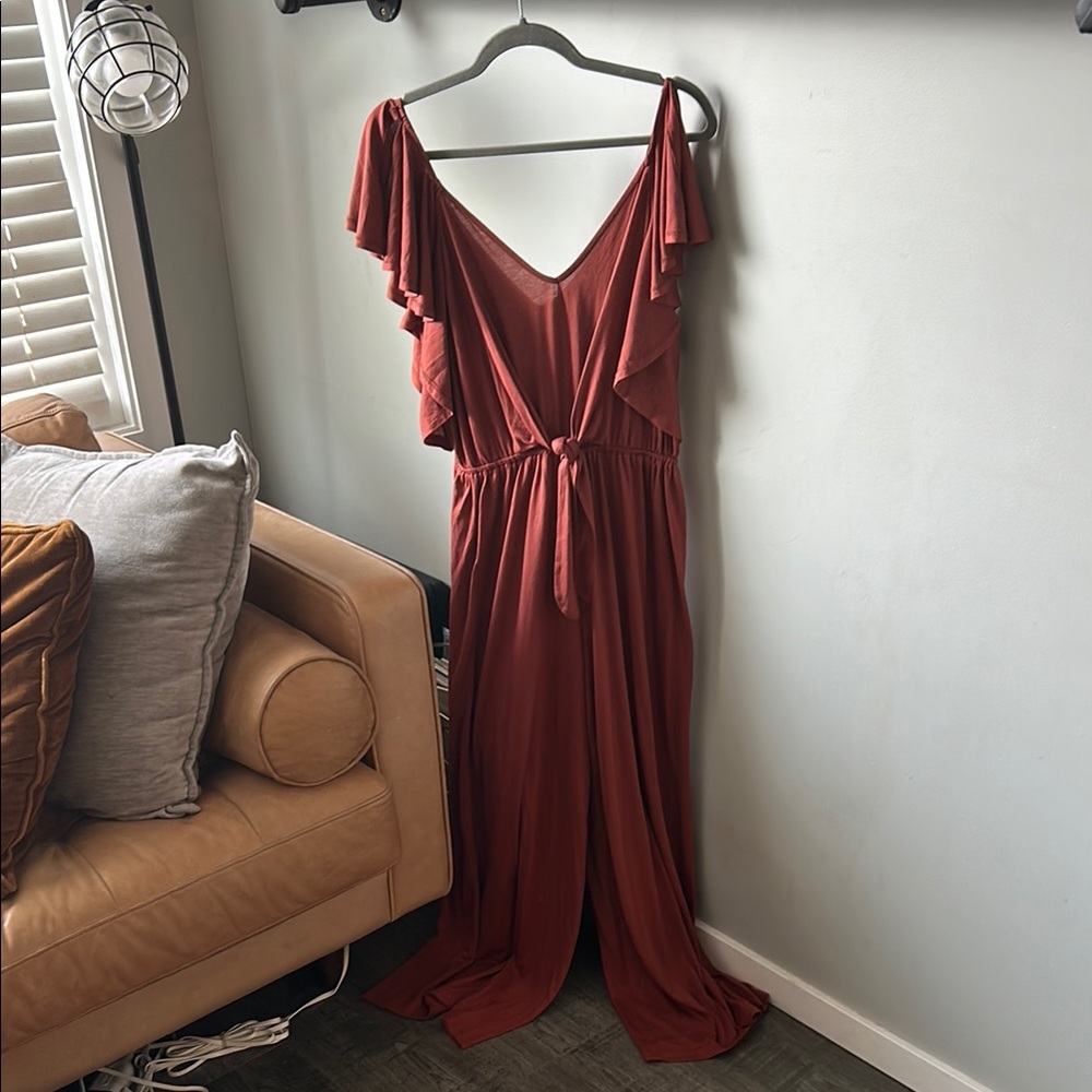 Rust/burnt orange Ruffled jumpsuit